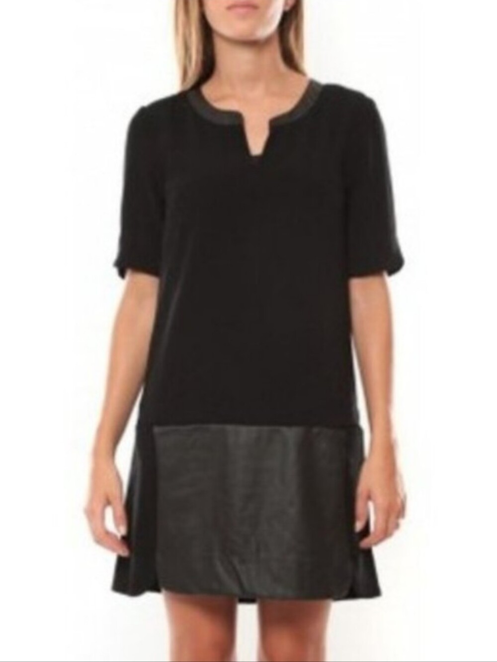 Vero Moda Selma Black Faux Leather Trim Mini Dress Short Sleeve Size 36 / US 4